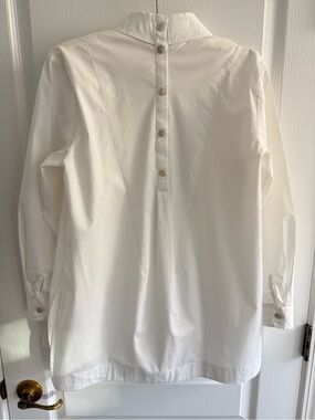 Button Down Blouse Shirt Collar Long Sleeve Back Button Detail White Sz M